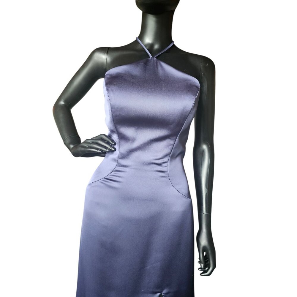 Dusk (Blue) Silky Satin Halter Haxi Bridesmaid Dress - Mori Lee - Picture 6 of 10